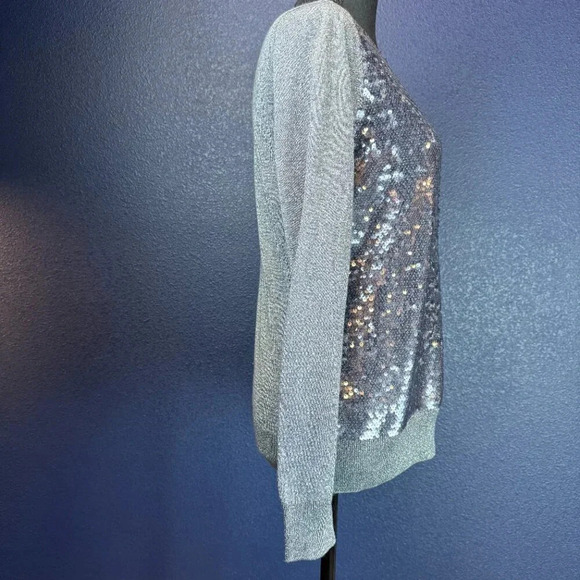 H&M Silver Sequin Front Crew Neck Sweater, Size Large - Picture 3 of 7